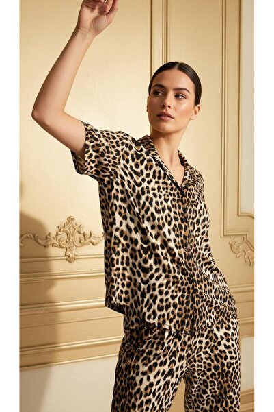 MİSS ELİZZA 5 Buttons Leopard Short Sleeve Pajama Set