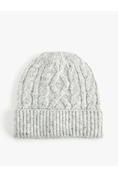 Koton Folded Detailed Hair Braided Textured Knit Beanie