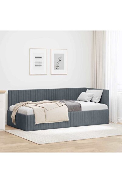 vidaxl Corner Bed Frame with Headboard Dark Grey 90 cm x 200 cm Fabric