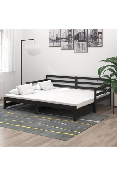 vidaxl سرير نهاري قابل للسحب بدون مرتبة، أسود، 2x(90x200)سم