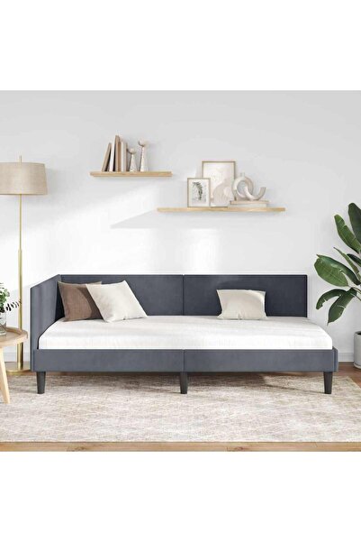 vidaxl Corner Bed Frame with Headboard Dark Grey 90 cm x 200 cm Fabric