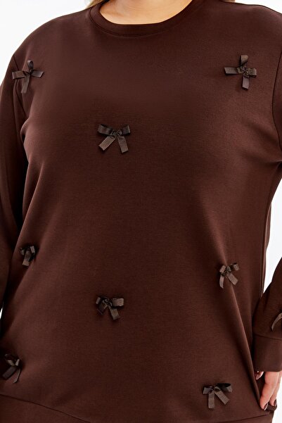 RMG Large Size Sweatshirt with Bow Detail Brown
