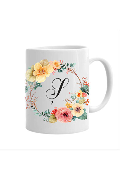 AFFIX THE DIFFERENT PERSPECTIVE Personalized mug with initial name, white, 350ml, Flower-Alphabet Collection, letter Ș