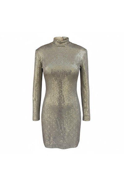 Eight Fashion Women's Shiny Backless Long Sleeve Mini Dress