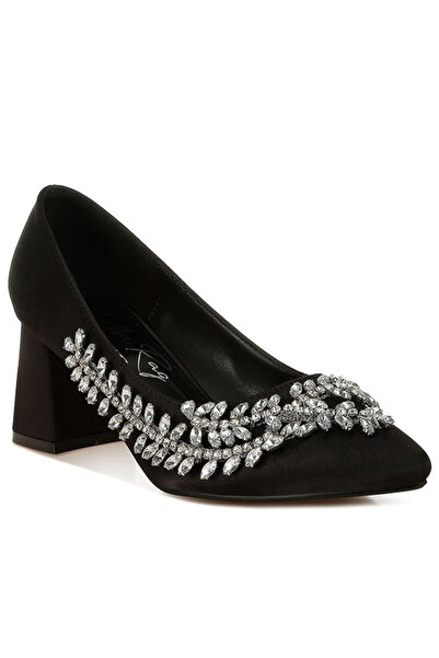 london Rag Women Satin Diamante Embellished Pumps in Black