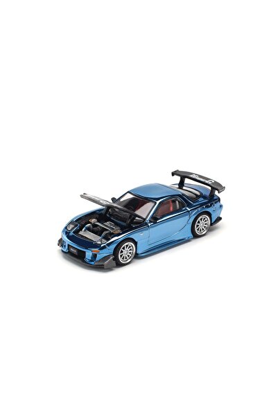 pop race 1 :64 Mazda Rx-7 Re Amemiya Widebody Blue Chrome – Diecast Metal Model Car