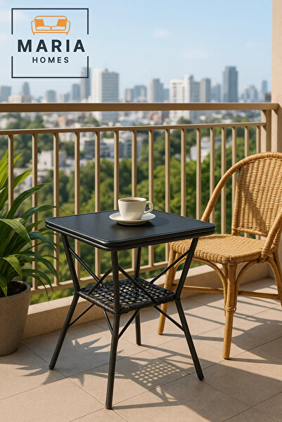 MARIA HOMES Modern Black Square Cafe Table 60x60x65 cm Metal Coffee Table wit...