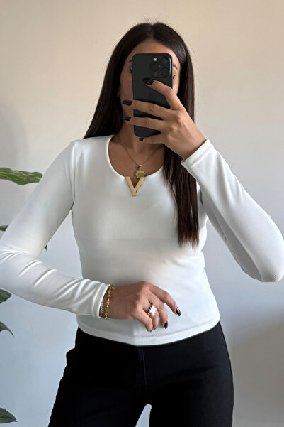 CİDDE Women's Collar Metal Ottoman Fabric Body Blouse