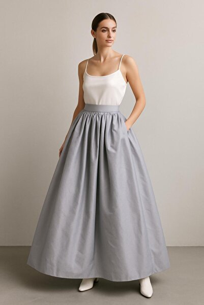 ALYEL NAKER High Waist & Full Circle Opening Maxi Taffeta Skirt