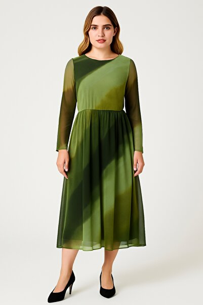 Şans Women's Plus Size Green, Lined Tulle Dress 65N39251