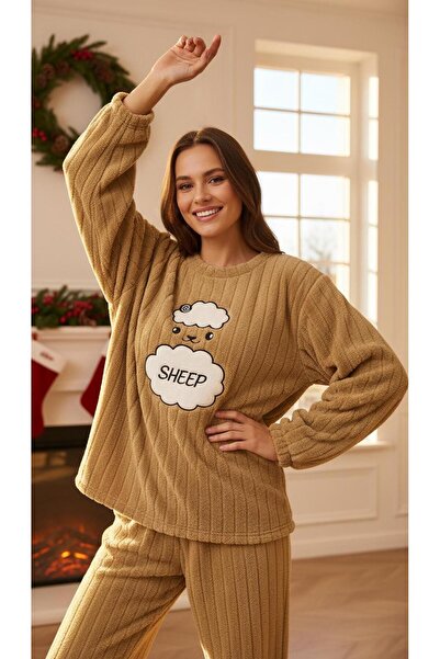 MİSS ELİZZA Plush Podufuk Brown Velvet Pajama Set