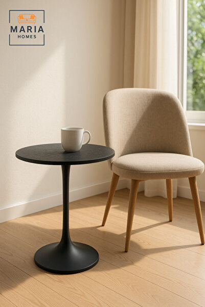 MARIA HOMES طاولة جانبية معدنية سوداء عصرية، مقاس ٤٠×٤٠×٥٥ سم | طاولة قهوة مستديرة لغرفة المعيشة وغرفة النوم