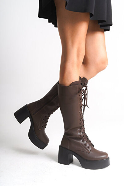 Zerenyus Guani Premium Brown Thick High Heel Boots
