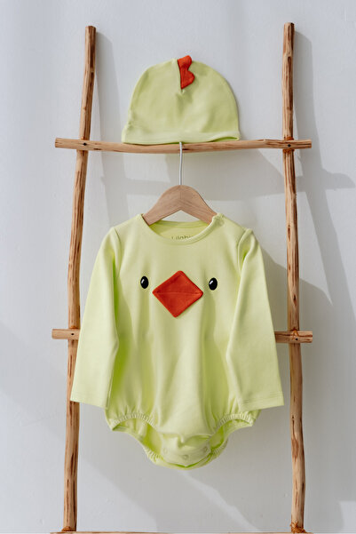 Lilabio 100% Cotton Chick Costume Bodysuit & Hat Set – Unisex Baby Gift Set