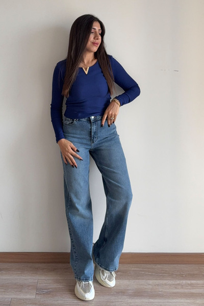 CİDDE Women's Collar Metal Ottoman Fabric Body Blouse