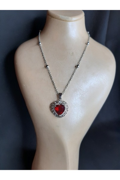 MRYart قلادة فضية اللون بحجر العنبر على شكل قلب مع سلسلة كروية من الفولاذ