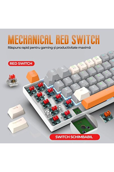 Timebox 60% mechanical keyboard, 63 keys, LED, Red switch, Type-C, portable, gray-orange