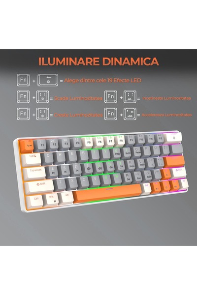 Timebox 60% mechanical keyboard, 63 keys, LED, Red switch, Type-C, portable, gray-orange