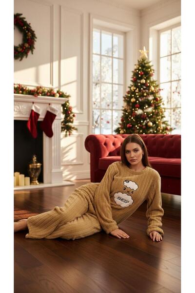 MİSS ELİZZA Plush Podufuk Brown Velvet Pajama Set