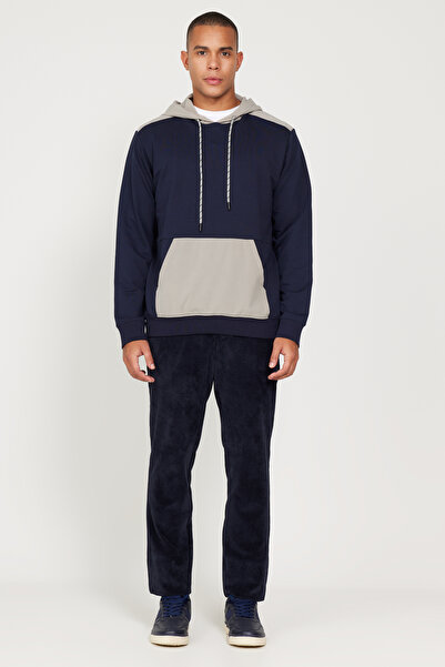 ALTINYILDIZ CLASSICS Navy Blue Standard Fit Regular Cut Hooded Pocket Sweatshirt