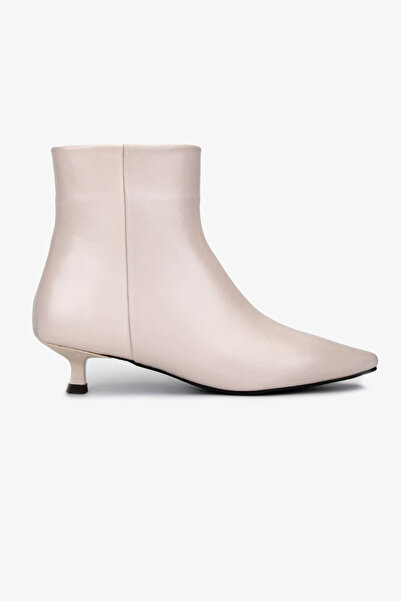 Valmenti Kadın Hakiki Deri Bej Topuklu Bot