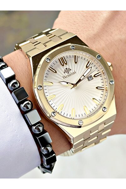 Bentini ساعة يد رجالية مع تقويم – سلك فولاذي، مقاومة للماء حتى 3 ATM، ضمان لمدة عامين، سوار هدية