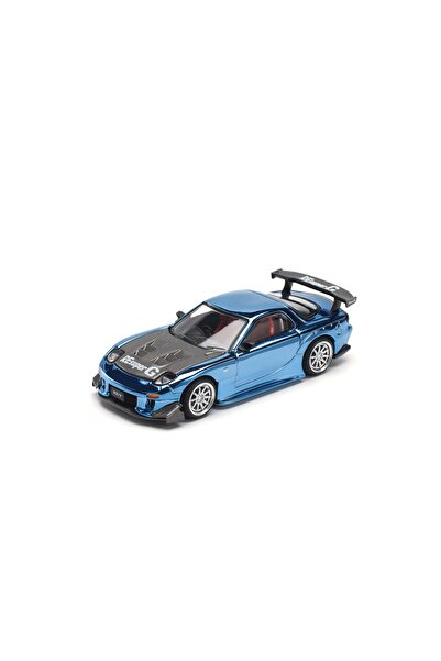 pop race 1 :64 Mazda Rx-7 Re Amemiya Widebody Blue Chrome – Diecast Metal Model Car