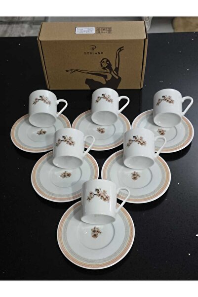 Porland Pink Flower Porselen Kahve Takımı 6 Kişilik 80 cc 12 Parça ***YENİ ÜR...