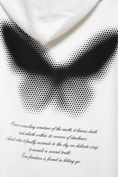 Bak Moda Dot Butterfly Printed Oversized Unisex White Hoodie