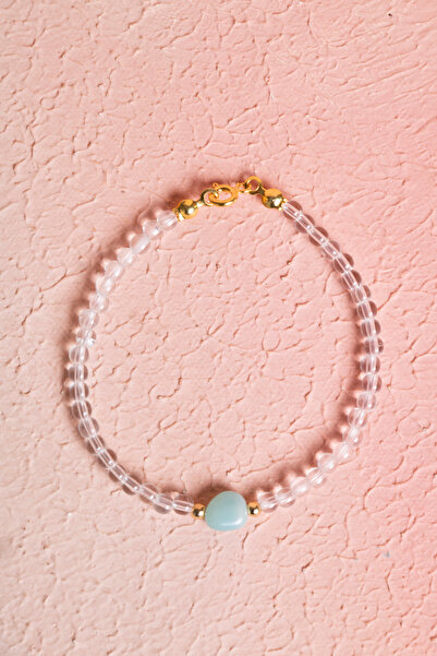 OSMANLI DOĞAL TAŞ Certified Crystal Quartz, Amazonite Silver Clasp Natural Stone Bracelet (Sk:062)
