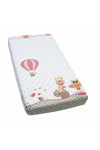 PRICHINDEL cearșaf cu elastic, pătuț 120x60 cm, bufnițe roz mari