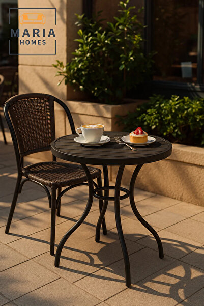 MARIA HOMES Modern Black Round Cafe Table 80x80x75 cm Outdoor and Indoor Metal Dining Table