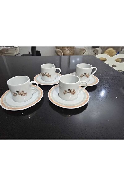 Porland Pink Flower Porcelain Coffee Set 80Cc 4 Person 8 Pieces