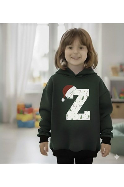 ÇAĞLA KURT Z Letter Girl's New Year Themed Hooded Sweatshirt