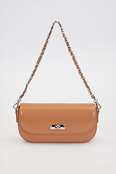 Levidor Brown Silver Lock Detailed Shoulder Bag