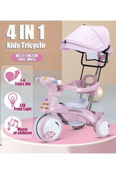 hibobi Baby Push Tricycle, Multi-Functional Kids’ Bike with Canopy, Parent Ha...