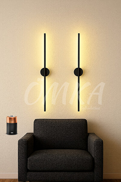 ömka design Modern Pilli 2'li Siyah Günışığı Led Aplik Pil Hediyeli