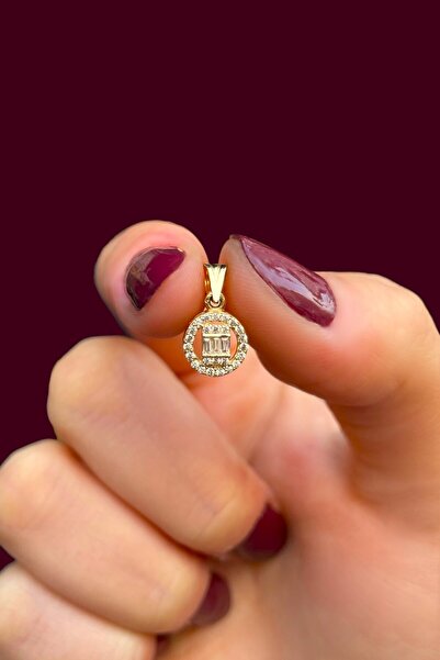 Altınaşkı Yuvarlak Baget Taşlı Altın Kolye Ucu