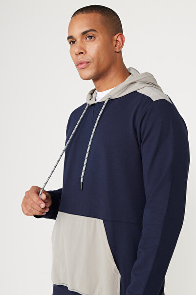 ALTINYILDIZ CLASSICS Navy Blue Standard Fit Regular Cut Hooded Pocket Sweatshirt