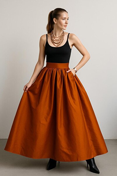 ALYEL NAKER High Waist & Full Circle Opening Maxi Taffeta Skirt