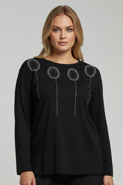 Mivoon Γυναικεία μπλούζα με μακρύ μανίκι με λεπτομέρεια από πέτρα, ελαστική μπλούζα