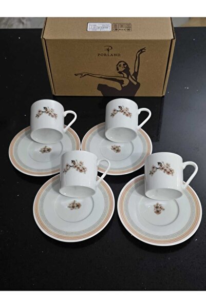Porland Pink Flower Porcelain Coffee Set 80Cc 4 Person 8 Pieces