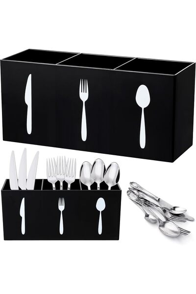 Saharaz Acrylic Cutlery Storage Organizer Bin ,Fork Holder Kitchen 3 Section ...