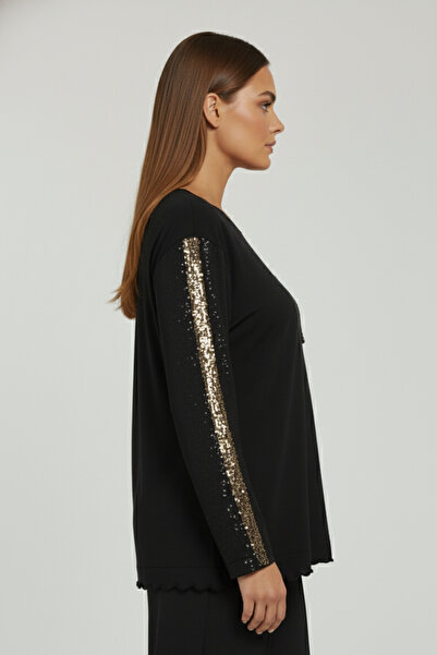 Mivoon Γυναικεία μπλούζα με μακρύ μανίκι με λεπτομέρεια από πέτρα, ελαστική μπλούζα