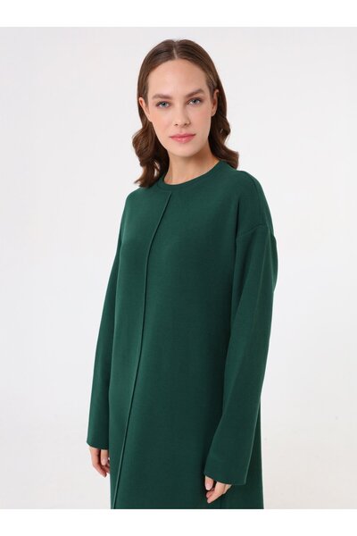 Benin Draped Hijab Dress with Stitching Detail - Emerald Green -