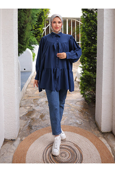 Nergis Neva Butik Bow Tunic - Navy Blue - Nergis Neva