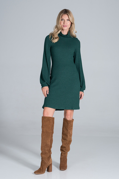 Figl Rochie verde tricotată cu mâneci lungi bufante - M831 mărimea M
