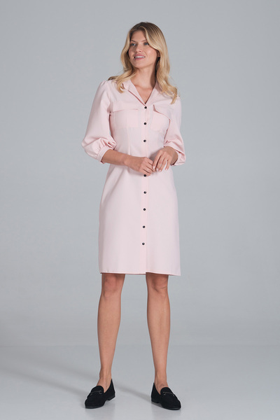 Figl Pink shirt dress with 3/4 puff sleeves, for everyday wear - M849 size L