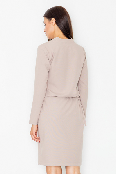 Figl Elegant beige dress with belt and V-neck - M526 size S