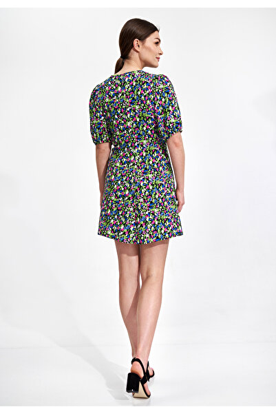 Figl Summer mini dress with colorful flowers, closed with buttons - M881 size XL